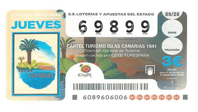 Décimo 69899 del sorteo 89-05/11/2026 Jueves