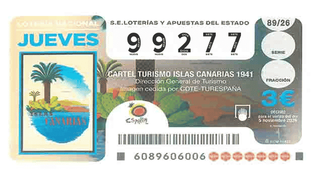 Décimo 99277 del sorteo 89-05/11/2026 Jueves
