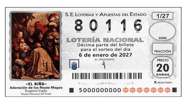 Décimo 80116 del sorteo 1-06/01/2027 El Niño
